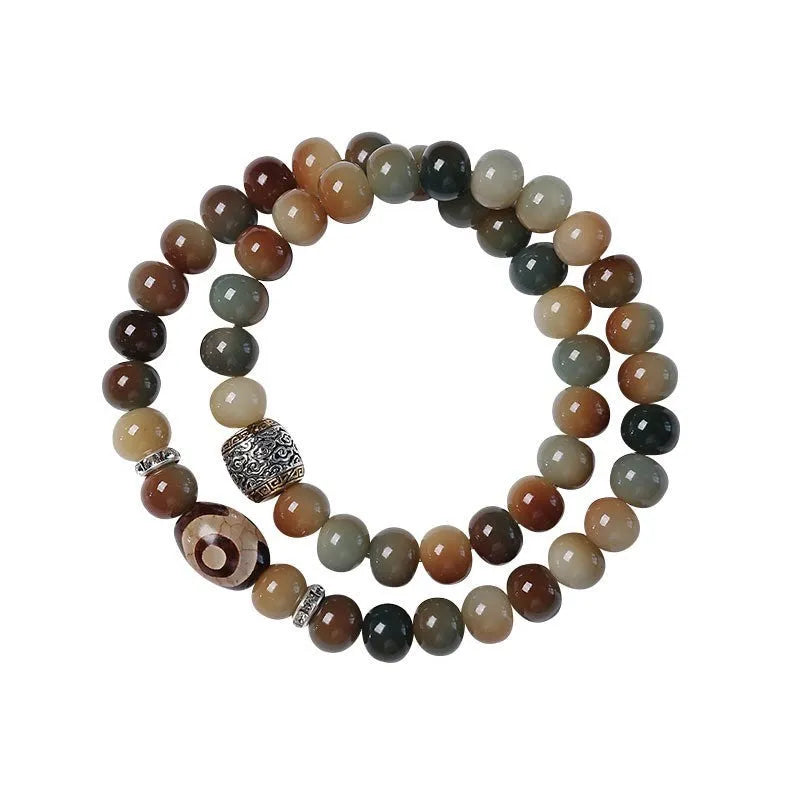 Dunhuang bodhi seed double ring bracelet with national style designs on natural background