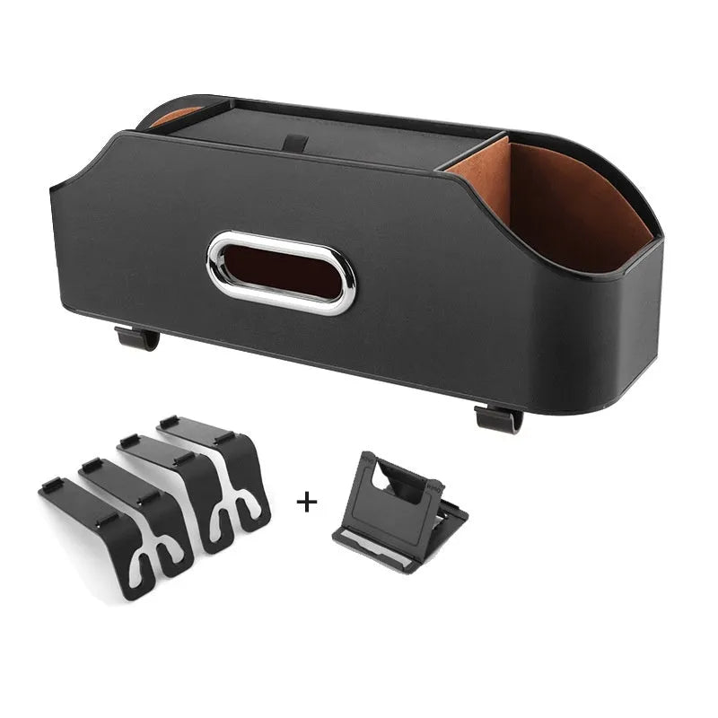 Genuine leather multifunctional car tissue box and cup holder organiser in beige
