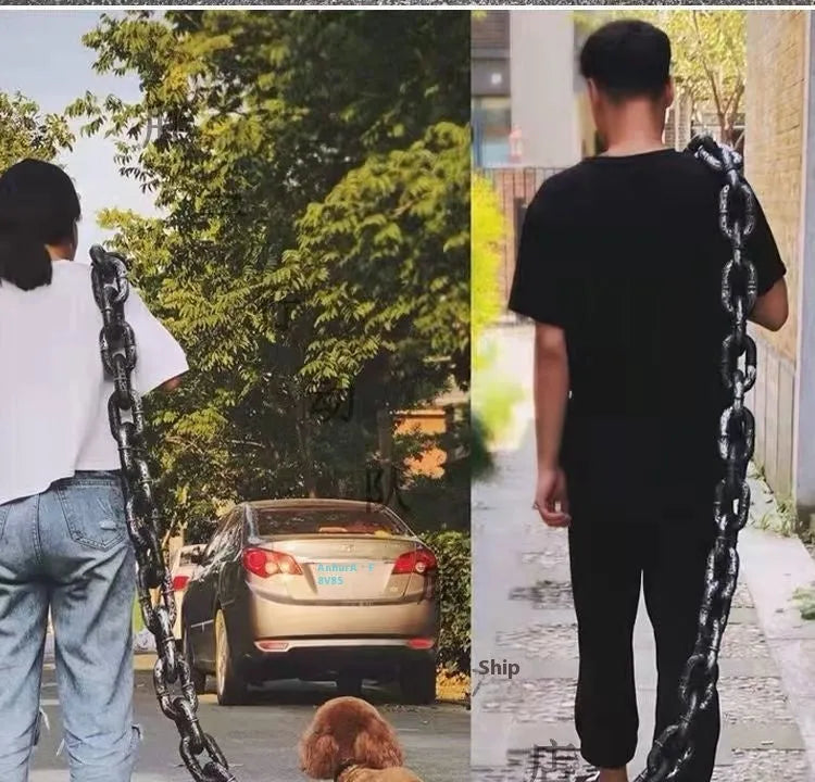 Simulation dog leash prop in antique silver, bronze, and black colours for video content creation.