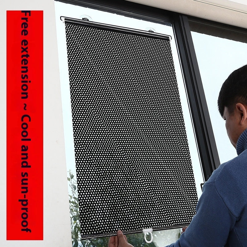 Punch-free window sun protection shutter in black dots and silver laser options, sizes from 40x60cm to 58x125cm