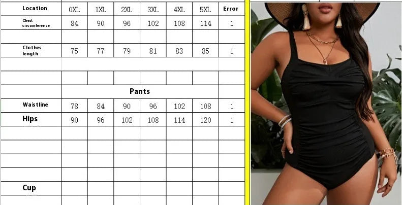 Black plus size one-piece swimsuit for women on a mannequin