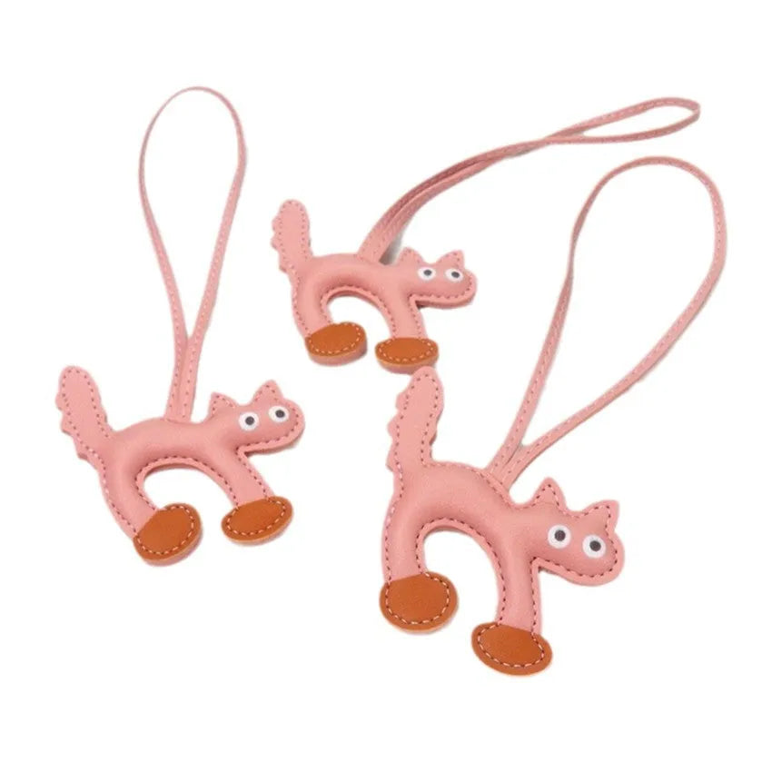 Mini cat-shaped PU leather bag pendant in eight colour options, 8.5 x 9 cm, lightweight charm