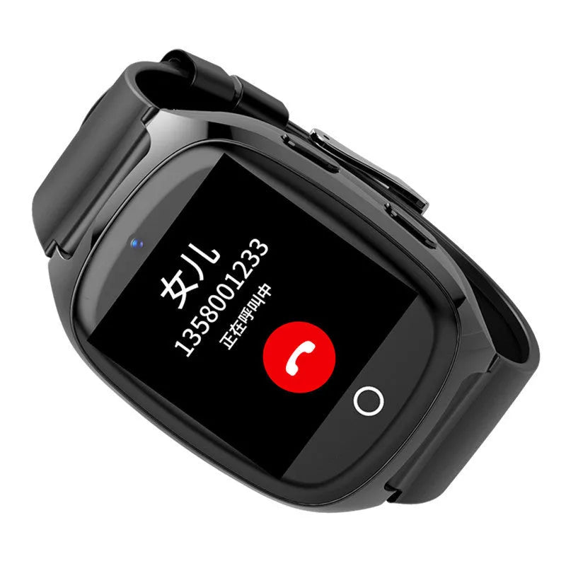 Black GPS tracker phone watch with 1.54-inch touch screen displaying location map interface