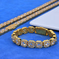 Gold full diamond men's bracelet with rock sugar chain on copper base, 10mm width