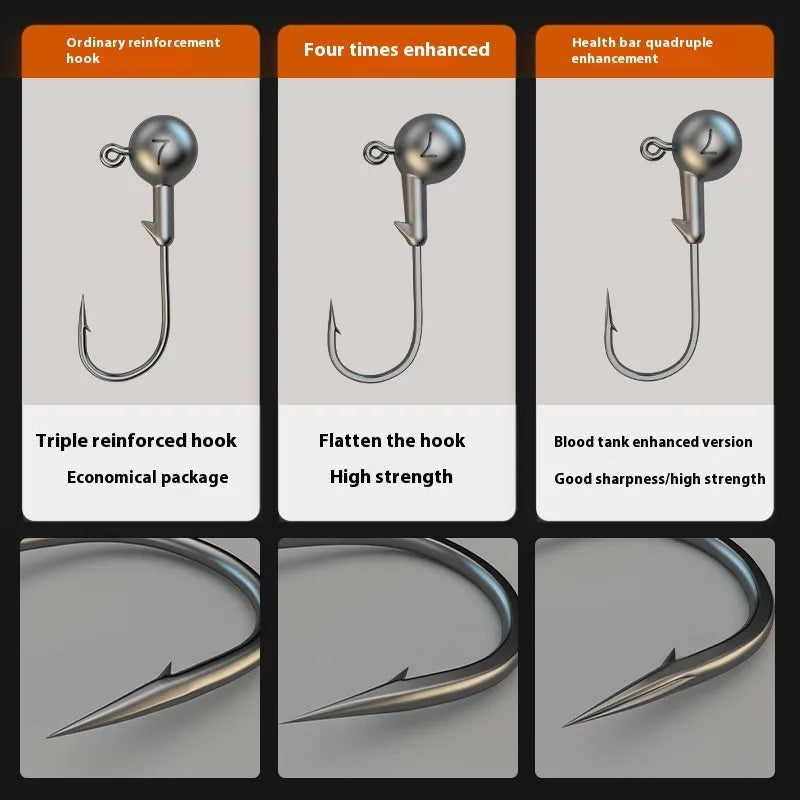 Set of 50 primary colour barbed jig hooks with 7g weight and enhanced construction