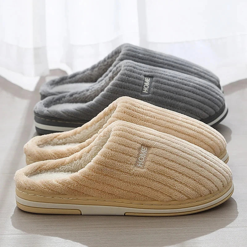 Cozy plush slippers with soft lining and non-slip outsole for indoor and light outdoor use