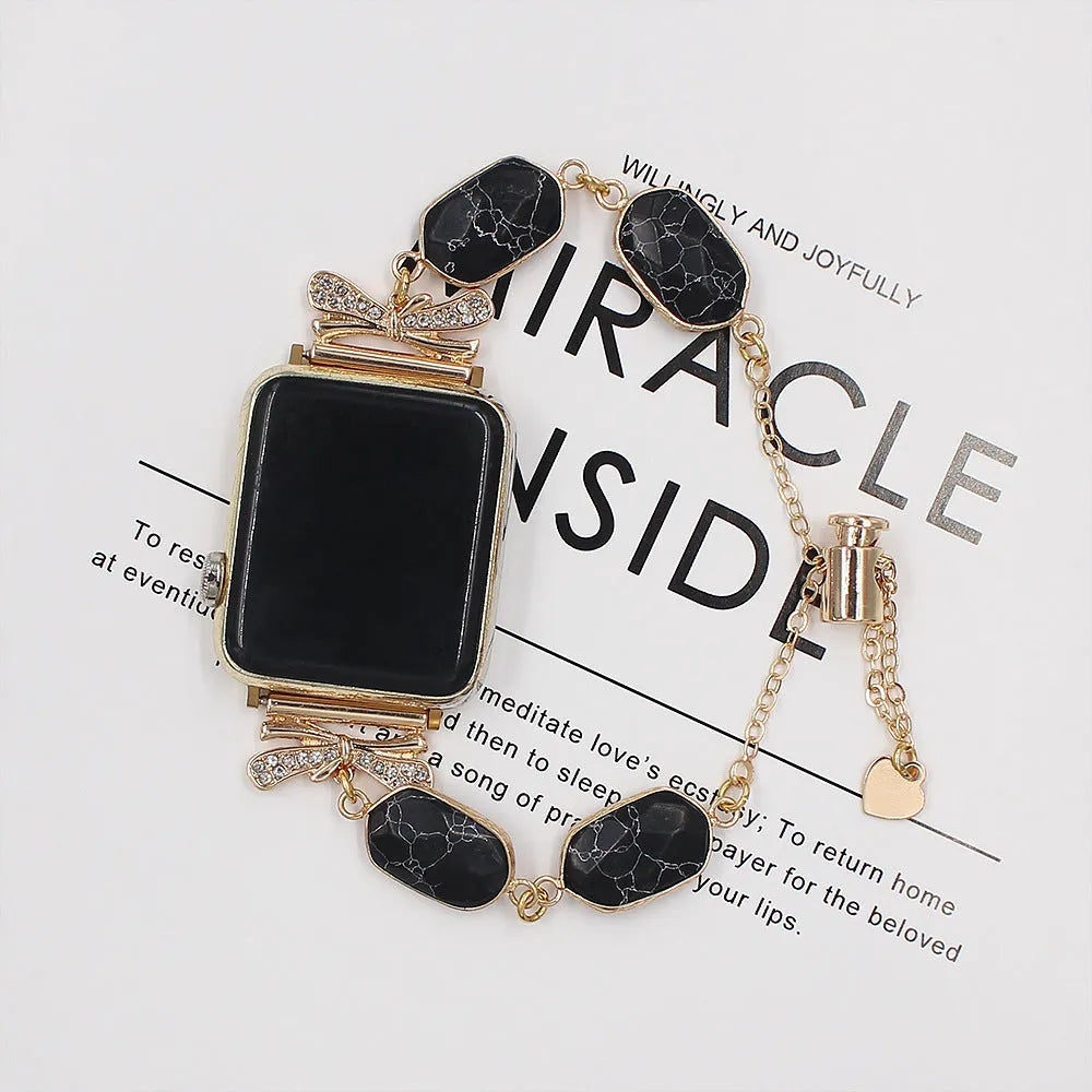 Original design alloy watch strap with stone finish in black, 38mm width