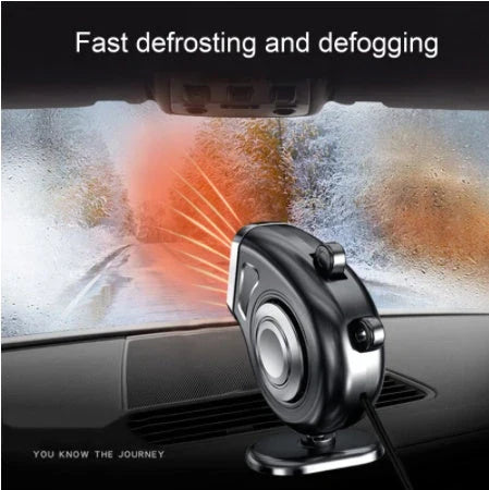 Dual-function car heater and defroster with 360-degree rotational mount, designed for rapid defrosting and efficient heating in your vehicle