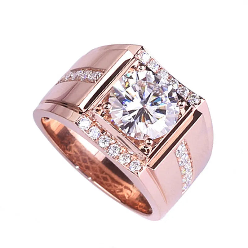 Men's geometric diamond imitation moissanite ring with adjustable opening in electroplated finish