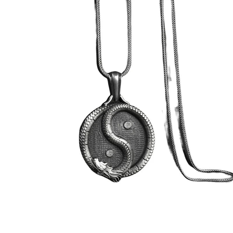 Men's black titanium steel pendant sweater chain with a polished finish