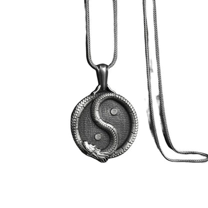 Men's black titanium steel pendant sweater chain with a polished finish