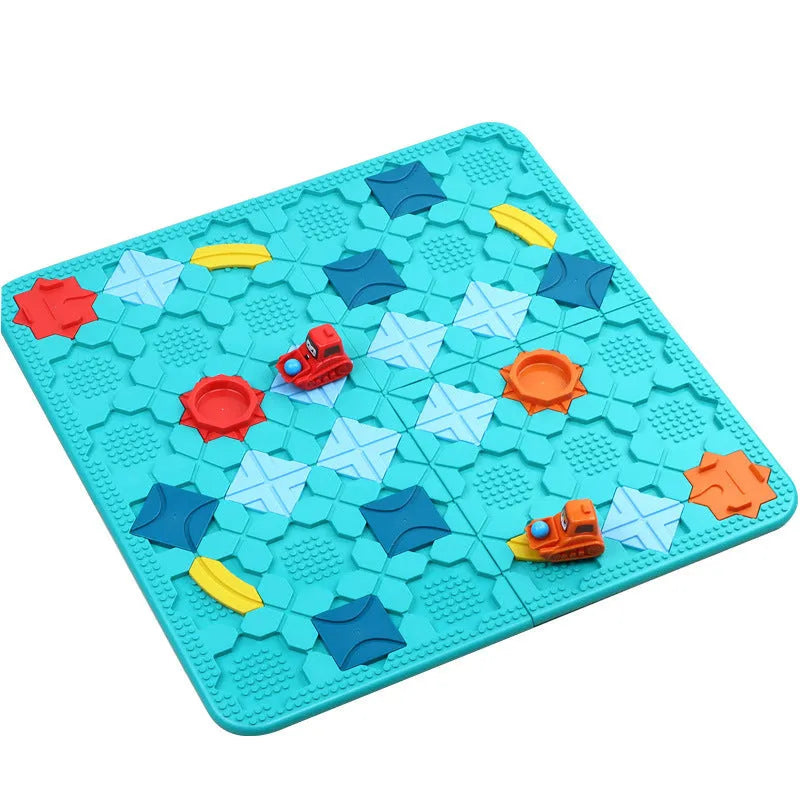 Green plastic road building maze board game for children aged 4-6, 38x38 cm, with puzzle pieces