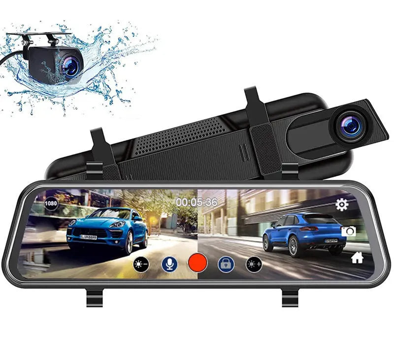 10-inch full touch screen car dash camera with front and rear lenses for dual recording