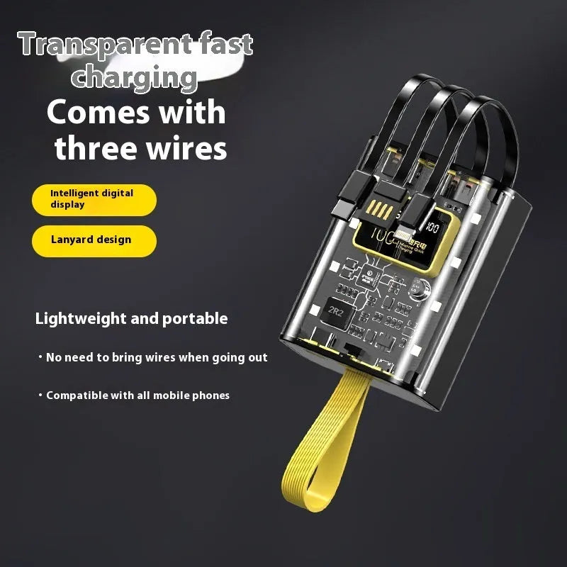 Punk Transparent Mech Mini Power Bank in black with multi-U port output and compact 85x64x38 mm size