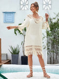 Apricot hand-crocheted beach dress with polyester lining for women