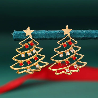 Christmas tree earrings with colourful zircon stones for women