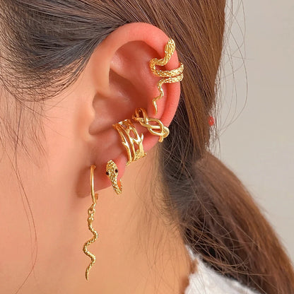Gold plated snake clip earrings for women, no piercing required, punk jewellery