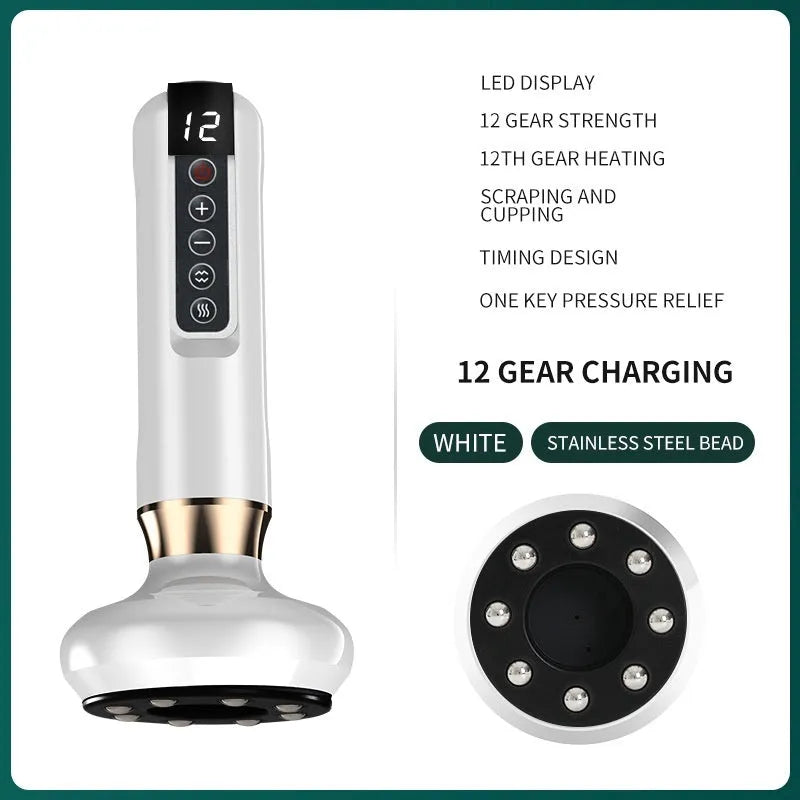 Electric vacuum cupping massager in green with USB charger, suction head, and hip firming liquid