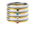 Yellow titanium steel ring with a December birthstone and engraved geometric pattern.