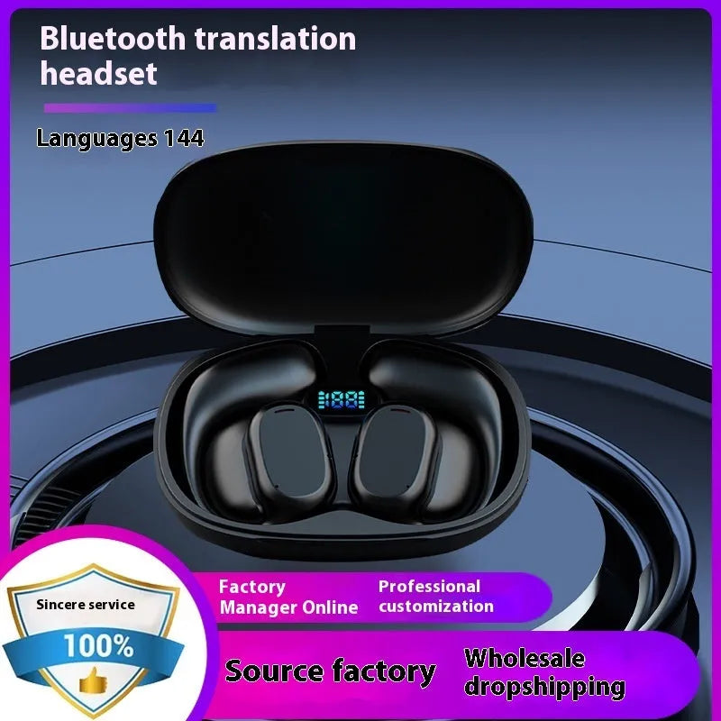 Two ear noise reduction wireless Bluetooth translation earphones in black and white