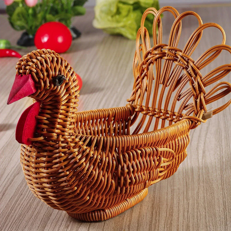 Deer-shaped rattan fruit basket for kitchen storage and decor