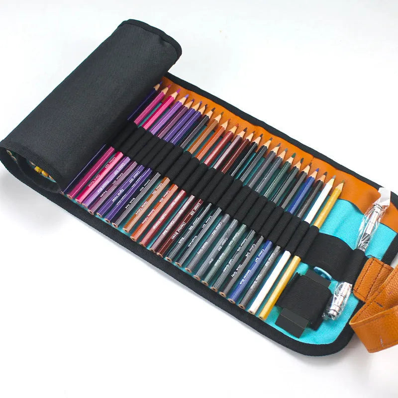 Set of 50 wooden coloured pencils for oil painting in a basswood case with storage box.