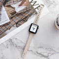 Leather watch strap for Apple Watch 38mm to 45mm double nail thin model in black on white background