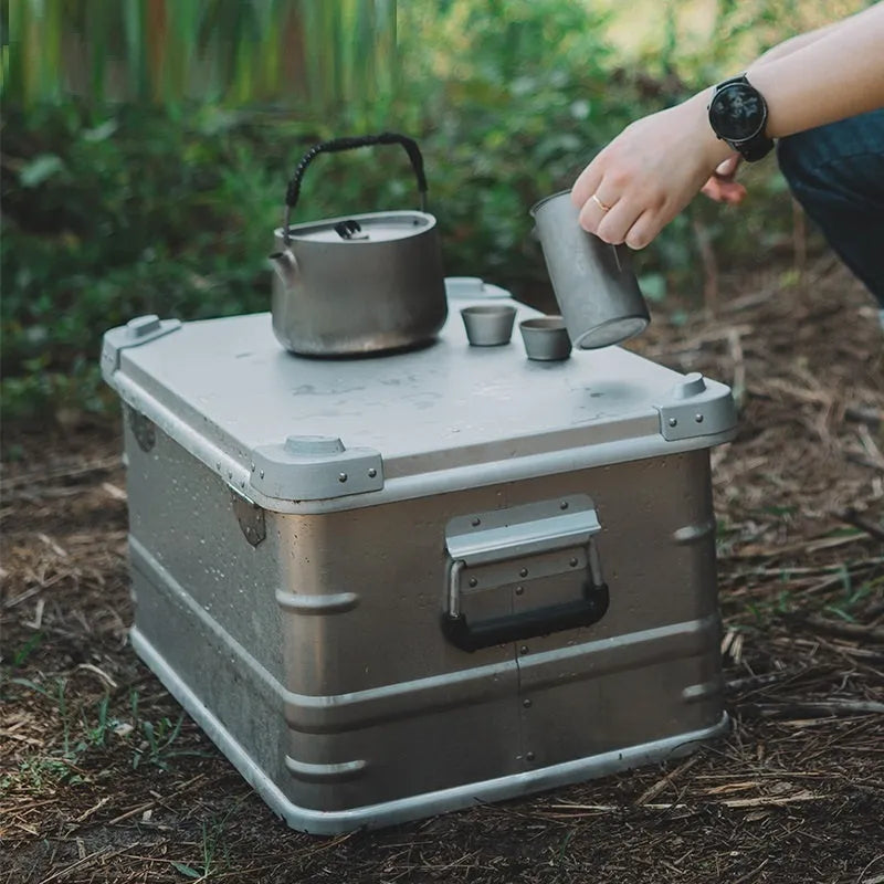 Field green aluminium alloy storage box for camping and vehicle use