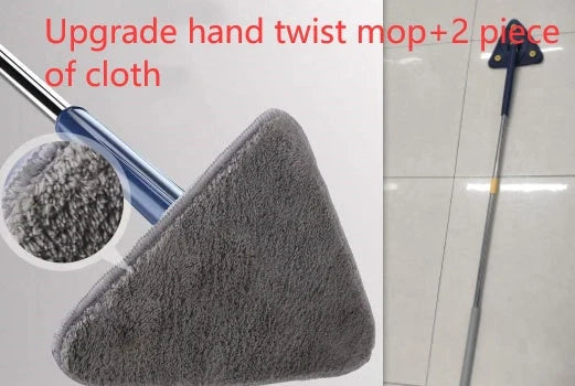 Extendable Triangle Mop with 360° rotatable head for deep cleaning in blue and white