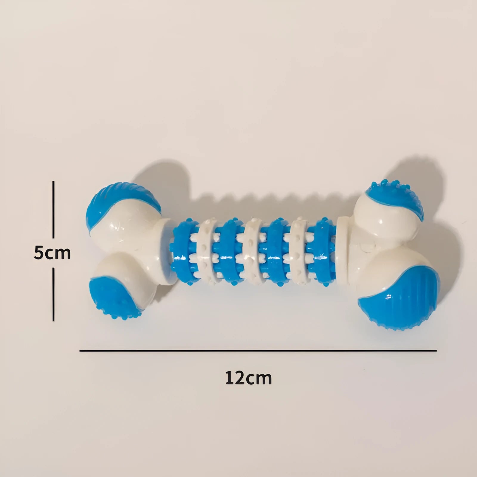 Blue bone-shaped interactive dog toy with treat holder for small breed puppies