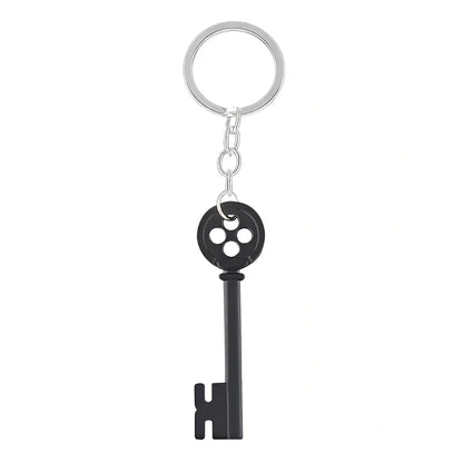 Unisex black key pendant necklace with star details on alloy chain, electroplated for durability, 45-50cm length