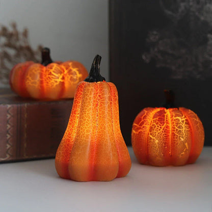 Realistic resin pumpkin lantern with LED lights, perfect for Halloween decor and celebrations