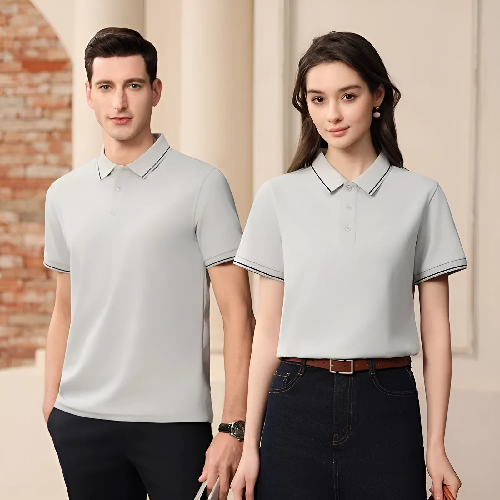 Antibacterial ice-sensitive lapel polo shirt in slim fit with short sleeves and T800 Solona fabric