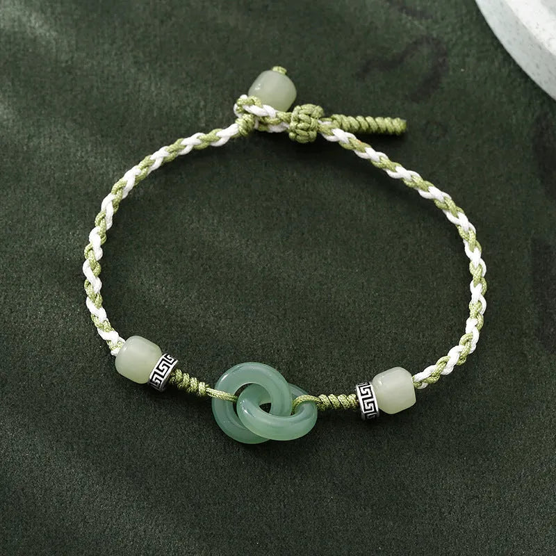 Jade peace buckle women's bracelet with double ring design in electroplated copper construction