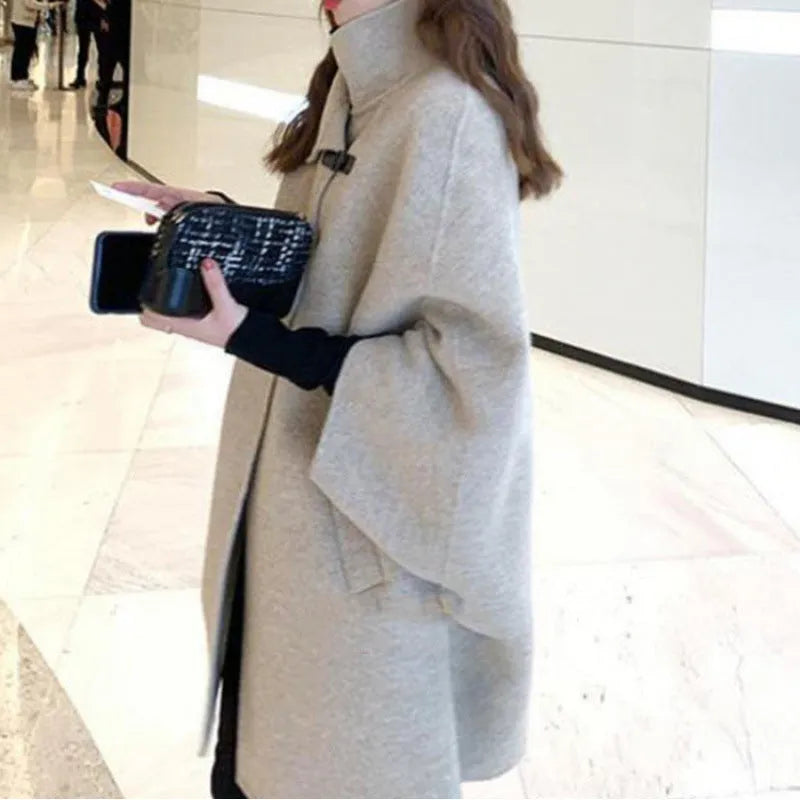 Women's Korean style longline coat with flight sleeves in oatmeal or green colour options