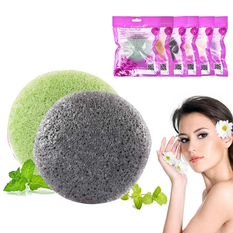 Natural Round Konjac Sponge for gentle face cleansing, suitable for all skin types