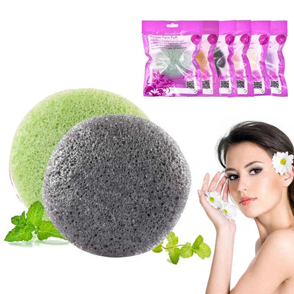 Natural Round Konjac Sponge for gentle face cleansing, suitable for all skin types