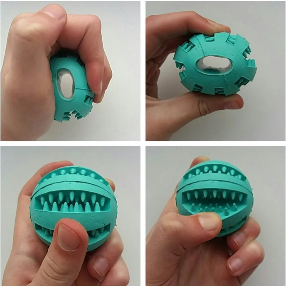 Natural silica gel slow feeder dog ball toy in blue for dental cleaning and treat dispensing