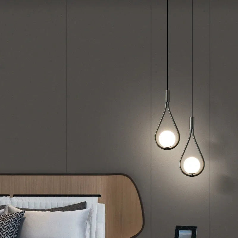 Copper modern minimalist bedside chandelier with choice of three cover colours for bedroom lighting