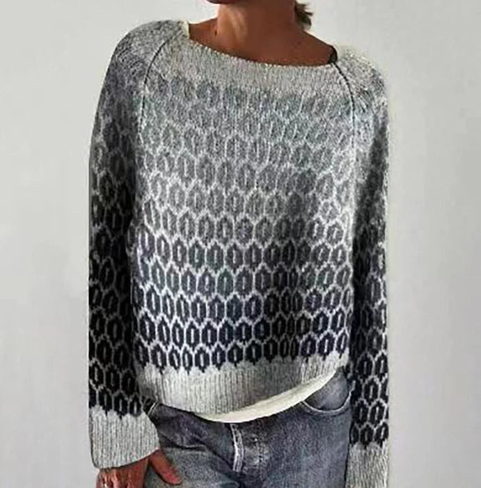 Women's loose multicolor acrylic pullover sweater with round neck, available in various colours and sizes.
