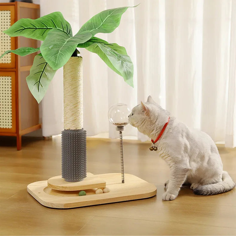 Vertical wooden cat scratching post in canna colour with chamfered column details.