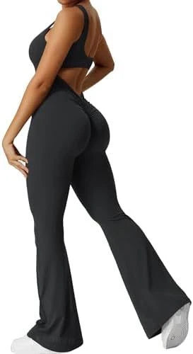 Women's sleeveless flare jumpsuits for fitness and yoga in various colours