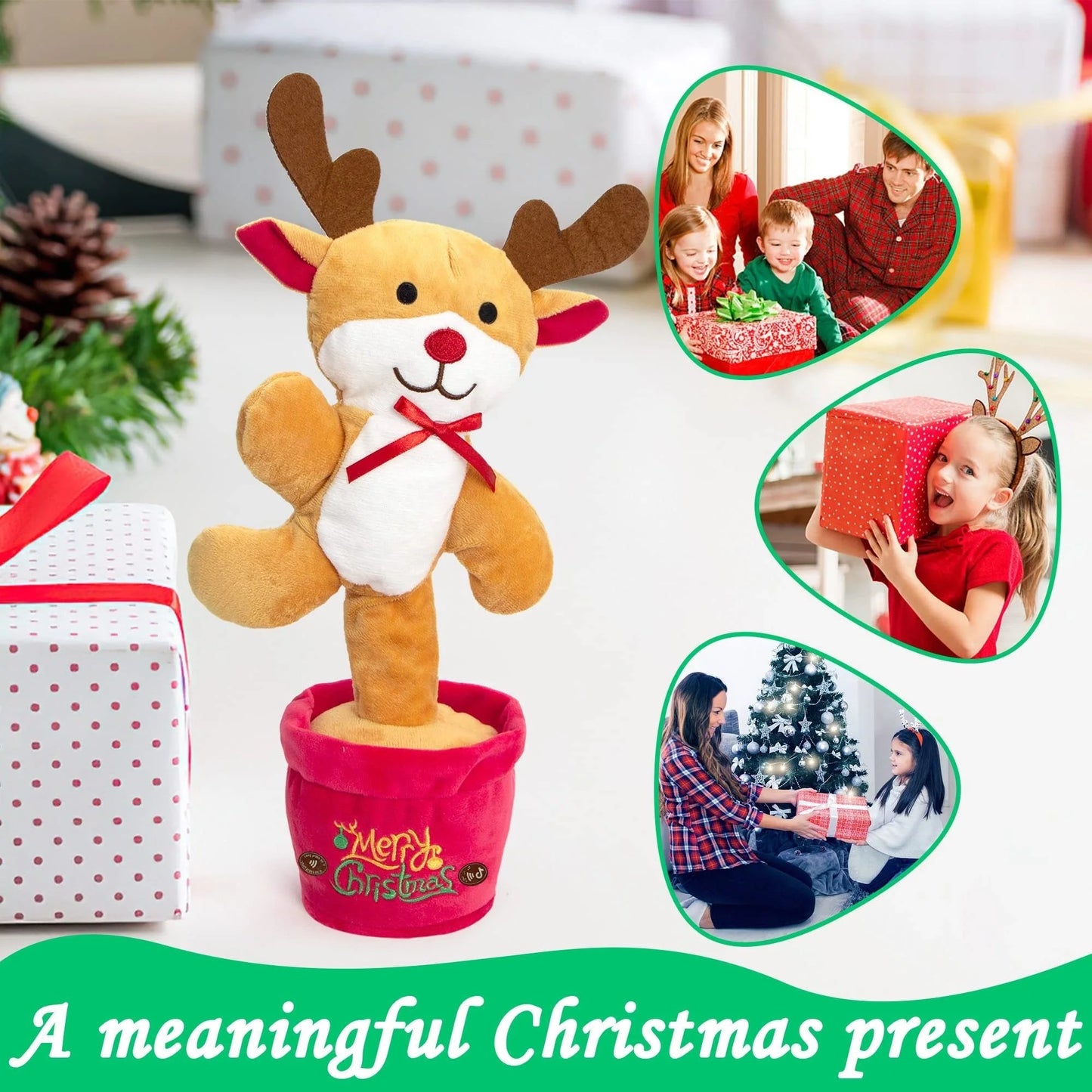 Interactive Christmas plush toy with singing and recording features