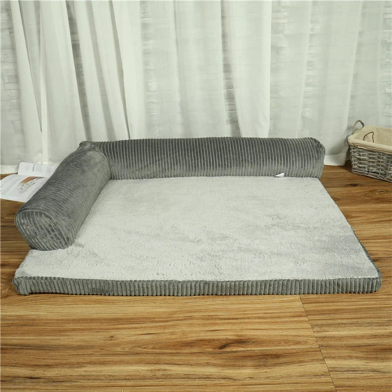 Corduroy Pet Sofa in various sizes and colors, featuring a non-slip base and high-density sponge padding