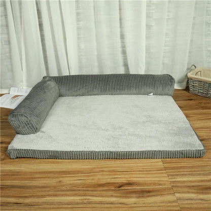 Corduroy Pet Sofa in various sizes and colors, featuring a non-slip base and high-density sponge padding