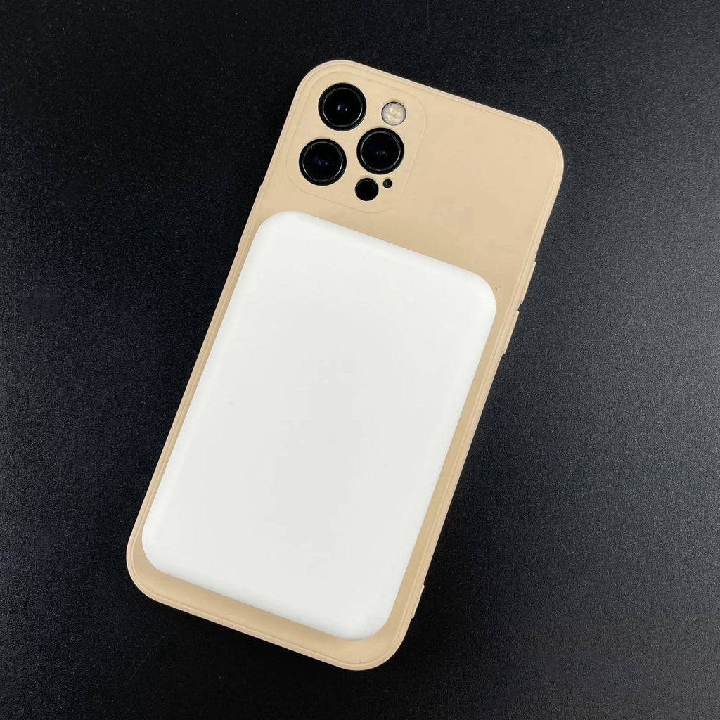 White magnetic wireless charger power bank with foot-shaped design showing dimensions