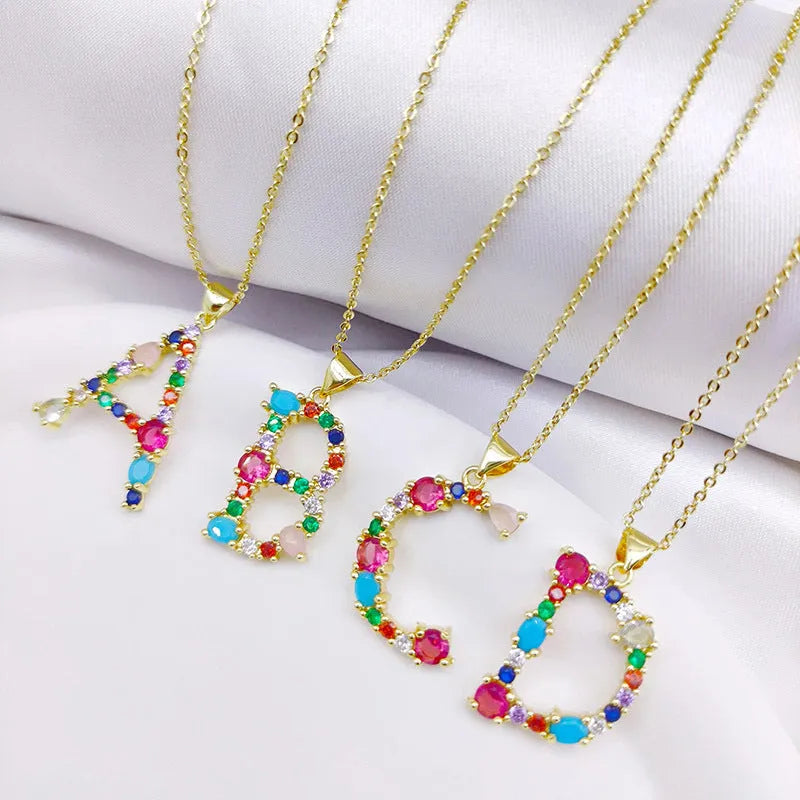 Copper micro-set zirconium letter initial pendant necklace on chain, light luxury style