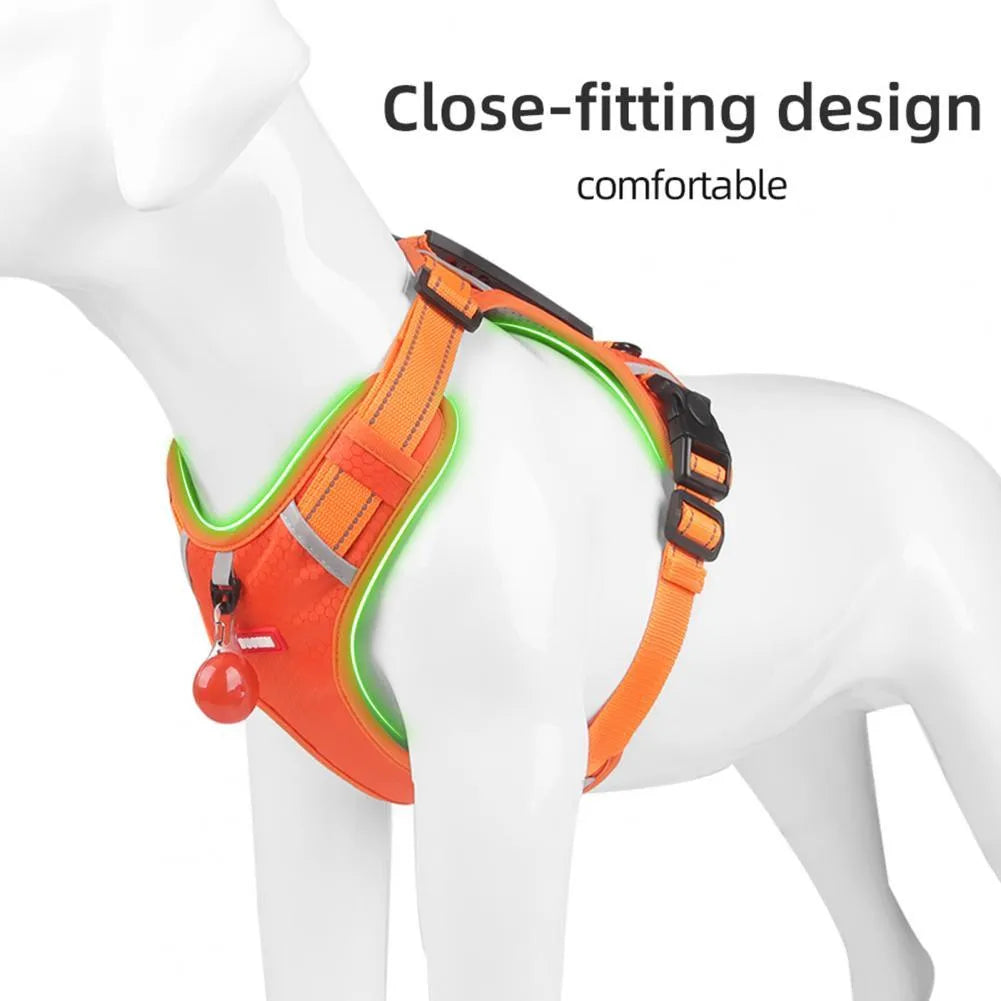 Nylon no pull reflective dog harness vest in orange oxford cloth with adjustable buckles and handle