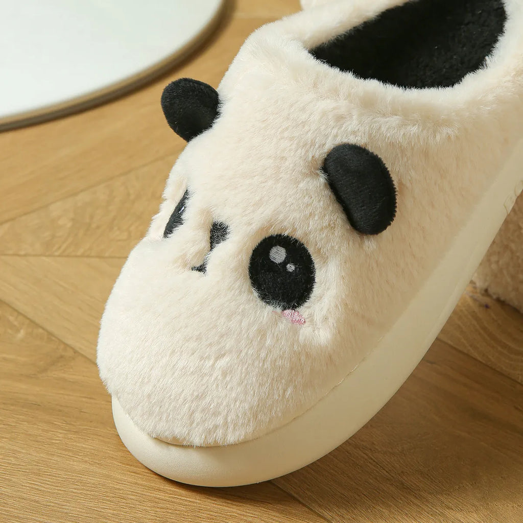Panda-themed cotton and linen toe-ring slippers with non-slip PVC soles