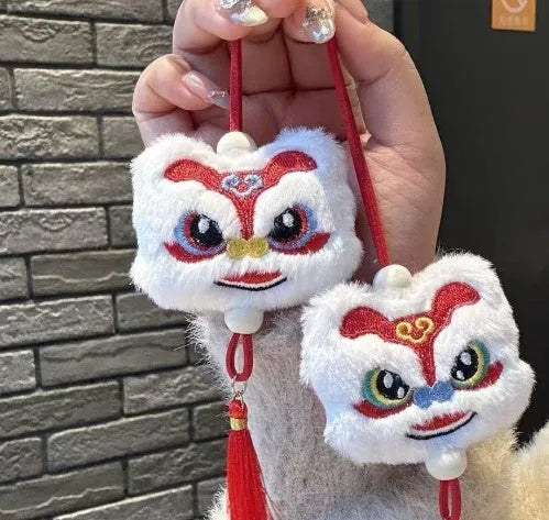 Chinese-style cartoon plush lion keychain ornament with Star Stone decoration in blue colour